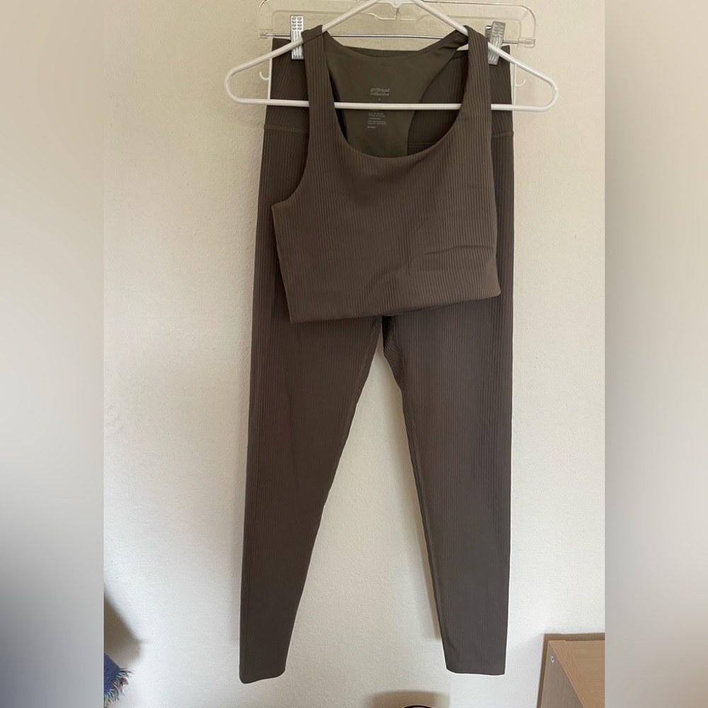 Girlfriend collective workout set- olive green.